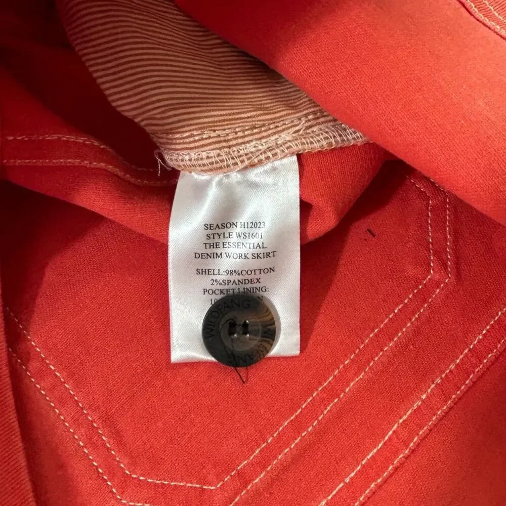 Wildfang The Essential Denim Work Skirt Utility Medium Red/Orange Coral NWT